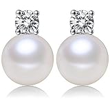 Pearl Earrings,Women Freshwater Pearl Cubic Zirconia Stud Earrings 925 Sterling Silver by Joyfulshine