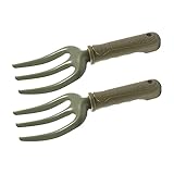 UKCOCO 2 Horquillas de Hierro para Jardinería 3 Dientes, Herramienta Manual Resistente para Plantar y Desherbar en Jardín o Granja, Diseño Ergonómico Que Reduce Fatiga
