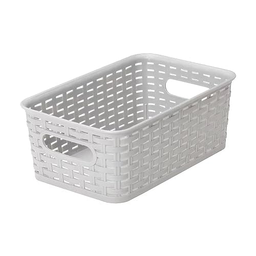 YBM Home Medium Plastic Rattan Storage Box Basket Organizer, Medium - Gray - 1 Pack