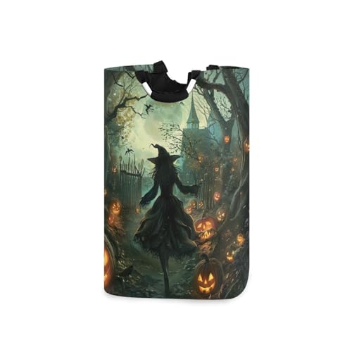 Jihqo Laundry Hamper Basket Halloween Witch Collapsible Nursery Storage Bin Waterproof Clothing Baskets for Home Bedroom Bathroom Washing Room