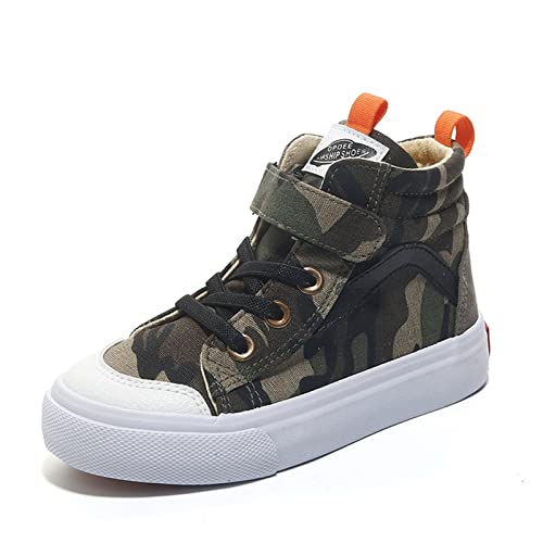 Julymens Unisex Kids High Top Canvas Shoes Camouflage Hook&Loop Casual Sneakers