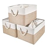 HOdo Home 15.8×11.8×9.5 In/3PCS Fabric Storage Bins with Drawstring Closure and 2 Bold Handles, Collapsible Large Cubes Canvas Baskets for...