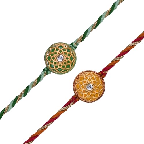 Image of eCraftIndia Set of 2 Evil Eye Designer Rakhis for Brother with Roli Chawal Pack | Raksha Bandhan Rakhi
