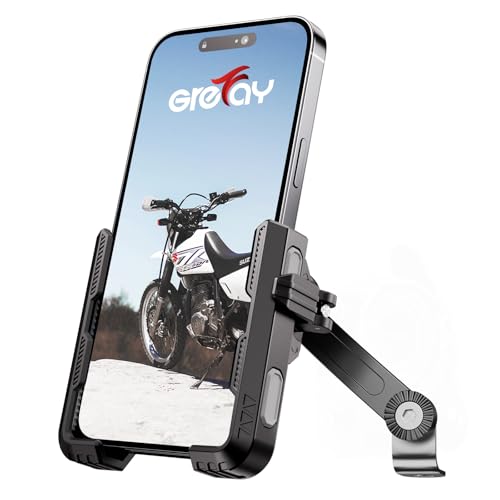Grefay Soporte Movil Moto Universal Soporte para Movil Moto [1S Liberación Rápida] Soporte de Teléfono para Espejo Retrovisor de Moto con Rotación 360 para Smartphone de 4.5-7' Pulgadas