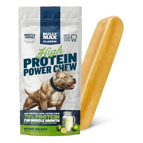 Bully Max High Protein Power Dog Chews – 75% Protein, All-Natural Long Lasting Yak Chews for Aggressive Chewers - Grain-Free Dental Dog Food Treats for Small, Medium & Large Breed Dogs - Lime, 1 Pack