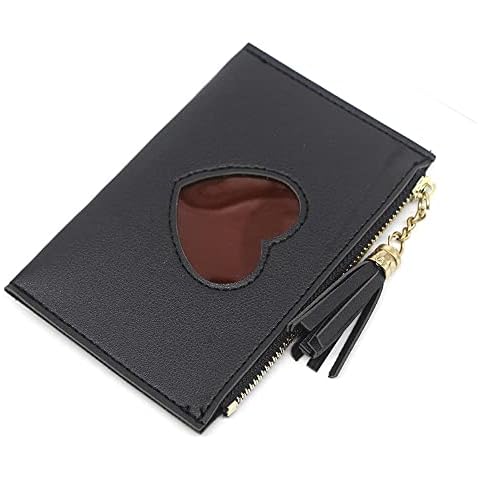 Bestmaple Pu Leather Credit Card Holder Clutch Wallets for Women Cute Heart Girl Wallet (Black) Cover