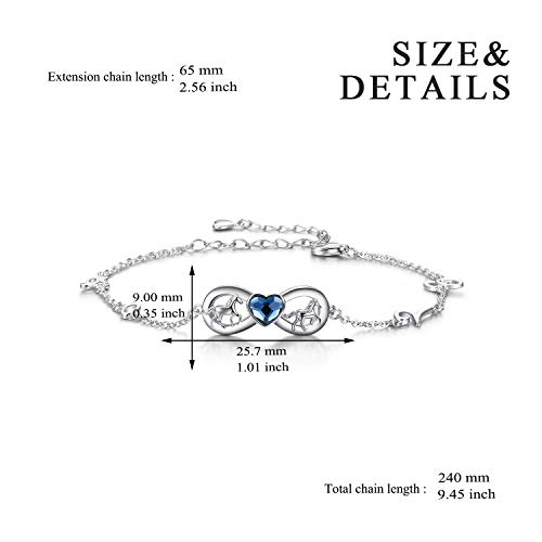 Aoboco Sterling Silver Horse Infinity Love Bracelet, Horse Jewelry Gifts For Women Ladies Horse Lover (Blue) #TOP3