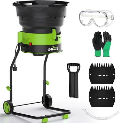 SOYUS Electric Leaf Shredder Mulcher, 15 Amp 8400 RPM, 18:1 Ratio, with Leaf Rake/Gloves, 20 Cutting Lines - Mulch up to 55 Gallons per Minute, 5-Level Adjustable Control Dial