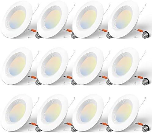 Amico 5/6 inch 5CCT LED Recessed Lighting 12 Pack, Dimmable, IC & Damp Rated, 12.5W=100W, 950LM Can Lights with Baffle Trim, 2700K/3000K/4000K/5000K/6000K Selectable, Retrofit Installation - ETL & FCC