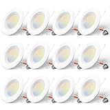 Amico 5/6 inch 5CCT LED Recessed Lighting 12 Pack, Dimmable, IC & Damp Rated, 12.5W=100W, 950LM Can