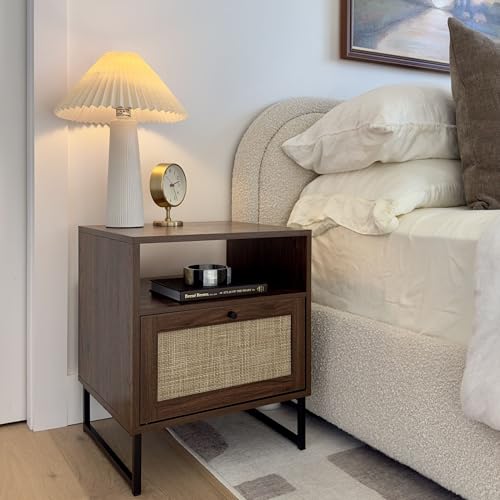 Nathan James Mina Boho Nightstand, Small Nightstand, Rattan End Table with Storage, Walnut Side Table with Rattan Accent by Nathan James - Image 5