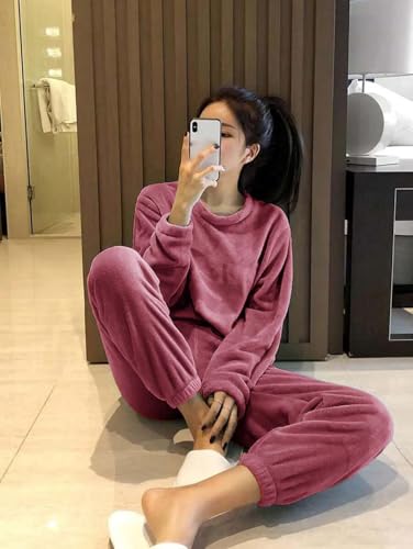 Image of KOTTY Women's Fleece Tracksuit Set | Woolen Co-ord Sweatpants for Winter | Loose Fit Winterset for Ladies