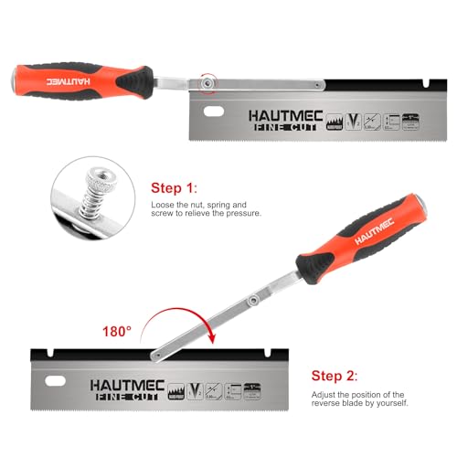 HAUTMEC 250mm Wende-Distanzsäge für Türzargen – 12 TPI Doppelt geschliffene Zähne, Federmechanismus & ergonomischer Griff – Für Flächenschnitte bei Fliesenverlegung & Renovierung – HT0234