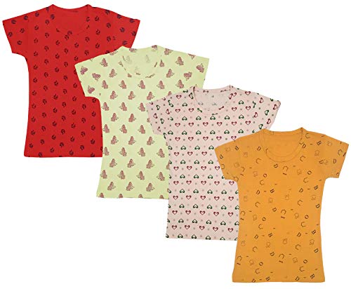 Image of indi weaves Girls Half Sleeve Cotton Printed T-Shirts Pack of 4
