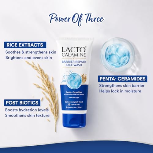 Image of Lacto Calamine Barrier Repair Face Wash|Penta-Ceramide, Rice Extracts, Post-biotics|Skin barrier protection & hydration | 100 ml