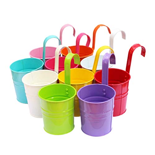 Preisvergleich Produktbild Garneck Blumentopf zum Aufhängen, aus Eisen, für Balkon, Pflanzgefäß, Metalleimer mit abnehmbarem Haken und Ablaufloch, für Geländer, Zaun, Fenster, Terrasse, Garten, 10 x 10 x 8 cm, 10 Stück