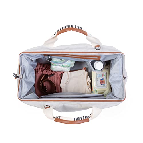 Childhome Makes My Little World Complete Mommy Bag, Maternità, Da Viaggio, Grande Capacità, Fasciatoio, Tracolla Regolabile, Tasca Isolata,Passaggio Valigia, Collezione Signature Ecru, 1.0 Piece - 5