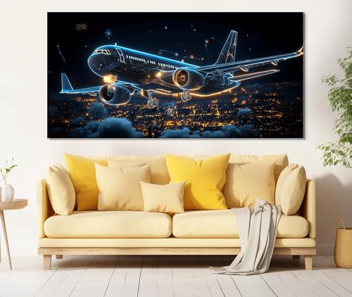 Impression sur toile avion abstrait déco salon 65x130cm - 3