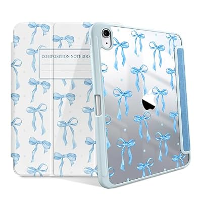 Case for iPad 11th Gen A16 2025/10.9 inch 2022 iPad 10th Generation Case, Shockproof Protective Cover with Auto Sleep/Wake, Soft Transparent TPU Back Shell with Pencil Holder (Blue Bow Composition)