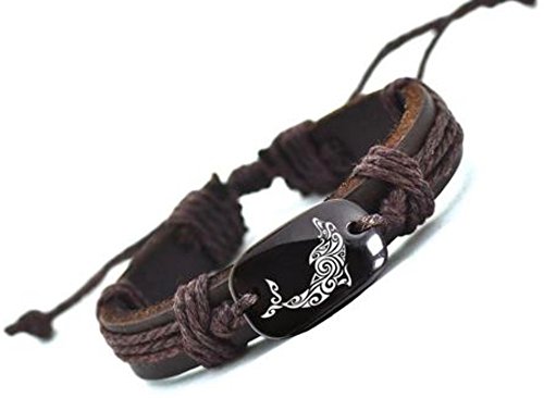 Dolphin Awareness Brown Vegan Leather Adjustable Bracelet