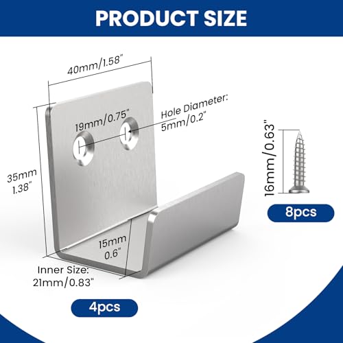Image of 4 Pcs Tile Display Wall Hanger, Stainless Steel Wall Mounted Tile Bracket, Heavy Duty Tile Hanger with Mounting Screws for Mirrors, Picture Frame Ceramic Wall Display Silver