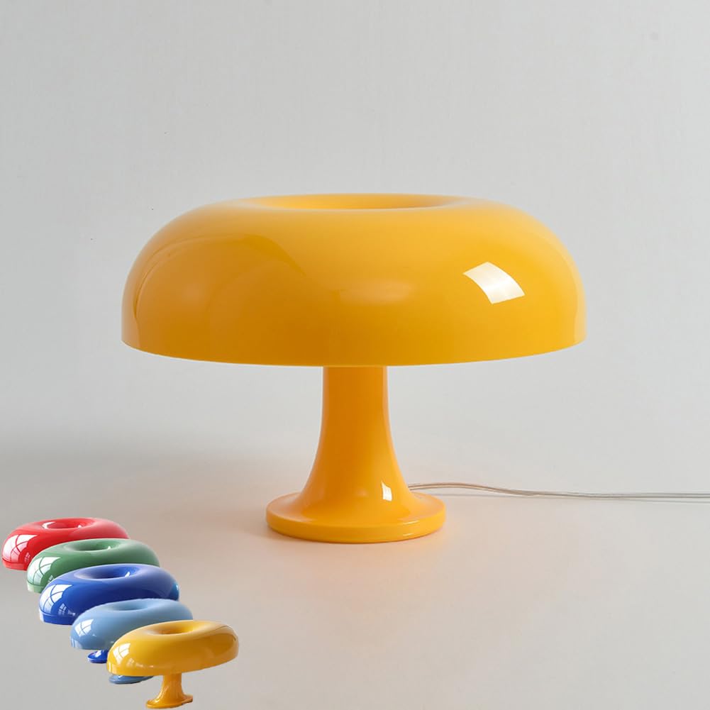 LOGT Mushroom Shaped Table Lamp Orange with Cable Switch Dimmable 3000K/4000K/6000K Bedside Lamp 3 Brightness Settings Decorative Indoor Desk Light Modern for Living Room and Bedroom,Yellow