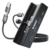 ORICO USB Hub 3.0, Clamp USB Hub with Extra Power Supply Port, Aluminum 4-Port USB Adapter with 3 USB-A Data Ports, USB-C Port for Monitors, Desks (Black)