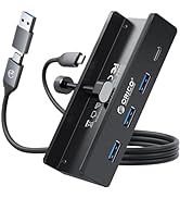 ORICO USB C ハブ クランプ 固定 usb hub 3.0 4ポート 5Gbps高速転送 USB-C 給電ポート付き（5V/3A） バスパワー/セルフパワー両対応 2-IN-1 1mケ...