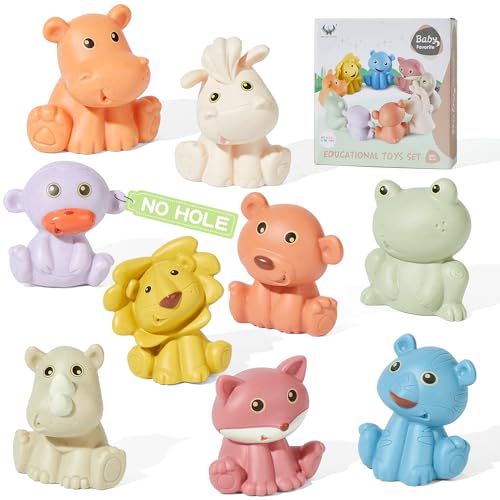 Image of BYKASIST No Hole Bath Toys - 9PC Animal Bath Toys for Babies 6-12 Months, Baby Pool Bathtub Float Toys Presents for Preschool Toddlers Boys Girls