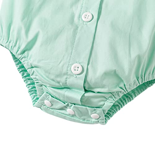 Romperinbox Infant Baby Boys Dress Shirt Bodysuit Formal Short Sleeve Rompers For Wedding Party(Mint Green Short Sleeve,12-18 Months) #TOP6