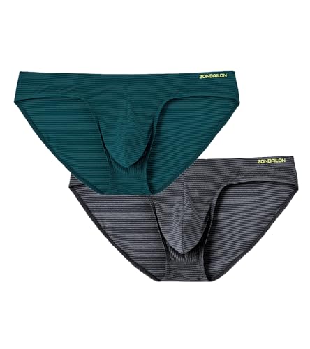 JINSHI Men's Bulge Enhancing Pouch Underwear Sexy Micro Mesh Low Rise Striped Briefs for Man Comfy Breathable Panties M 2XL