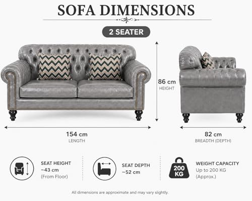Image of Luxury Sofa Set Luxury Chesterfield Sofa in for Home Living Room & Office (Highback 2 Seater Grey)