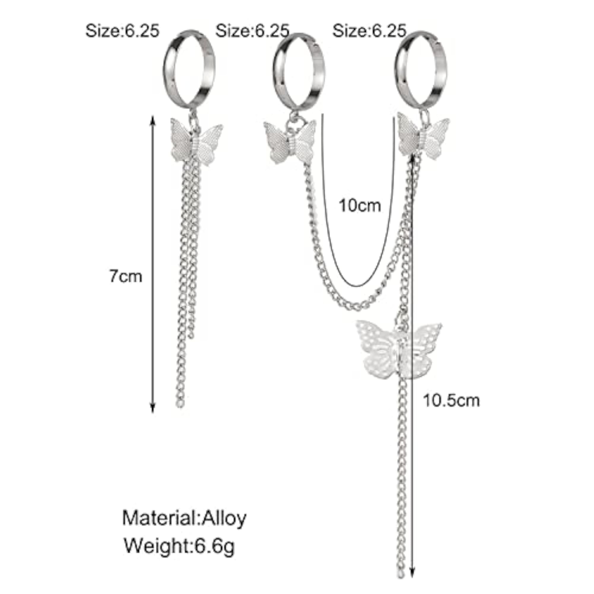 Butterfly Chain Rings Set Plated Toned Inspired