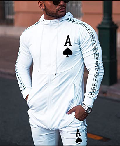 Iwqbq Mens Hooded Sweatsuits 2 Piece Casual Long Sleeve Full Zipper Tracksuit Jogging Suits(3Xl,White) #TOP3