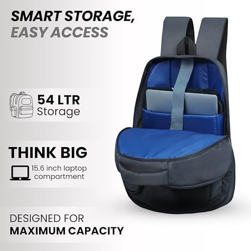 Image of Goldfinch 54L Casual Laptop Backpack | 15.6-inch Casual School College Bag Water Resistant Office Workpack with Front 1 Chain Pocket, 3 Compartments, 2 Bottle Holders for Daily Use Travel, Unisex