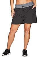 RBX Active Women's Plus Size Relaxed Fit Adjustable Waist Stretch Woven Athletic Walking Short with Pockets Charcoal 2X