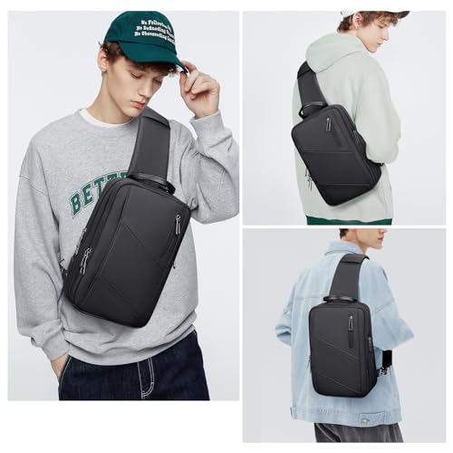 WITZMAN Sling Bag for Men Large Nylon Crossbody Shoulder Bag with USB Charging Port Travel Casual Hiking Daypack2