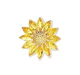 Sunflower Brooch Pin Yellow Crystal Flower Petal Lapel Brooches for Women Girls Fashion Jewelry Gift (Yellow)