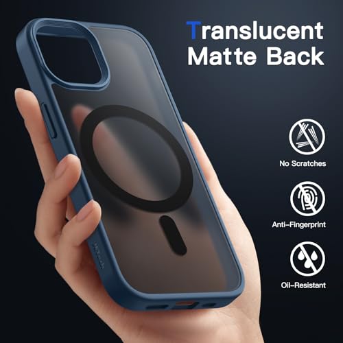 Image of JETech Magnetic Cover Case for iPhone 13 6.1-Inch Compatible with MagSafe, Translucent Matte Back Slim Shockproof Phone Cover (Storm Blue)