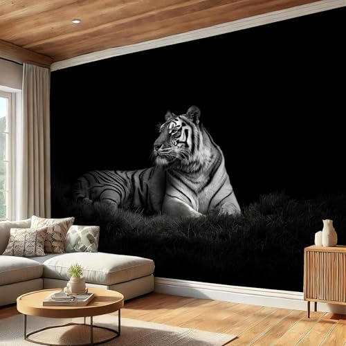 Papier peint tigre noir et blanc 150x105 cm pour salon moderne