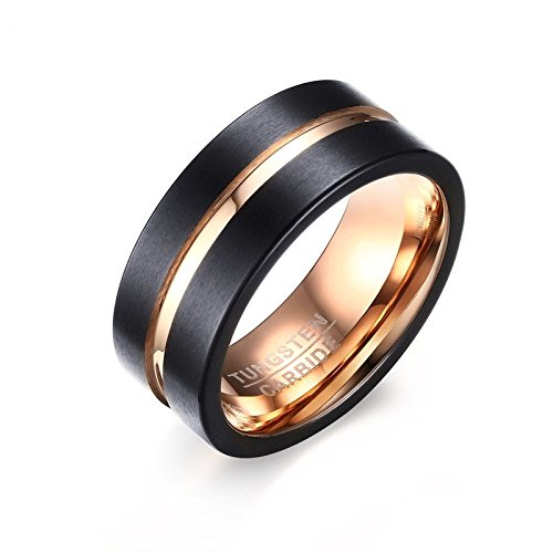 Asma Jewel House Tungsten Carbide 8mm Black and Rose Gold-Color Matte Finish Rings for Men/Boys