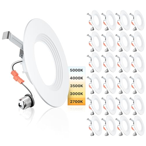 Ensenior 5/6 Inch 5CCT LED Can Lights 24 Pack, Retrofit Led Recessed Lighting, Baffle Trim...