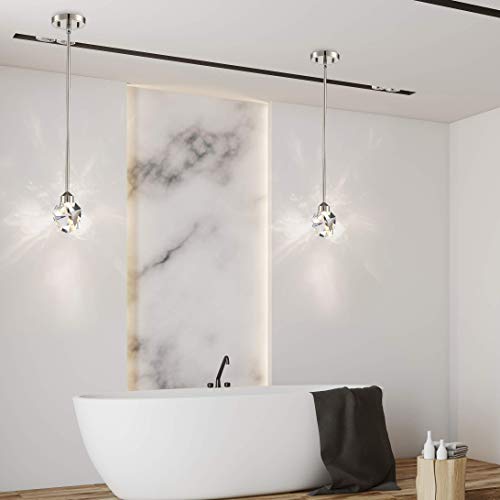 Untrammelife Polished Nickel Crystal Pendant Light, 1-Light Irregular Modern Rod Hanging Pendant Light Fixture 5W Dimmable Led Ceiling Hanging Light For Kitchen Island Bedroom Dining Room #TOP7