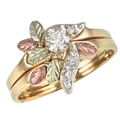 Diamond Wedding Band Set, 10k Yellow Gold, 12k Green and Rose Black Hills Gold (.21 Ctw) - Main Image