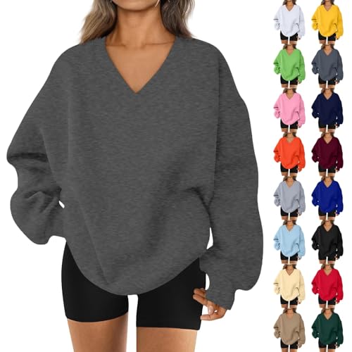 V Neck Oversized Sweatshirt for Women Soft Sweat Shirts