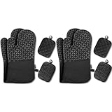 MILcea Manoplas Horno, Juego de 4 Guantes Horno, Guantes Horno Cocina, Guantes Cocina, Resistentes al Calor, Guantes para Hornear, Guantes para cocinar Silicona (Paquete de 2)