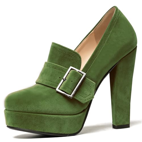 Image of SHODENSE Women Vintage Chunky Platform Loafers Pumps Tassel Round Closed Toe Slip On Suede Block High Heel Dress Loafer Shoes Buckle Strap Oxford Loafers Fringe Pump Dressy Chic Sexy Y2k 4-11 M US