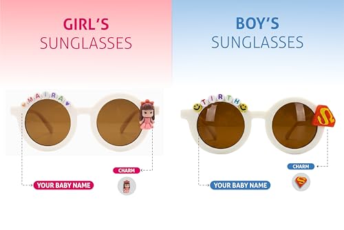 Image of PLAS ART STUDIO Customised round sunglasses Kids Sunglasses Get Kids Name on Frame For Girls & Boys. (Recommended Age 2+)