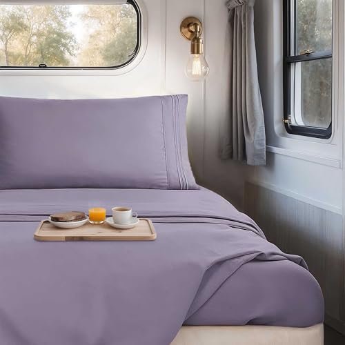 Image of Nestl Grayish Purple Short Queen Sheets for RV, Hotel Luxury RV Queen Sheets Set, 4 Piece Fitted Bed Sheet Set and Pillowcases, Super Soft, Wrinkle-Free, and Breathable Camper Bedding