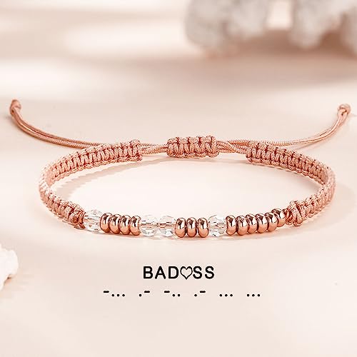 Btysun Morse Code Bracelets for Women Christmas Gift Stocking Stuffers for Teens Pink Braided Bracelets Inspirational Best Friend Birthday Gifts for Her High School Graduation Gifts for Her 2025 Mom Bracelet Jewelry